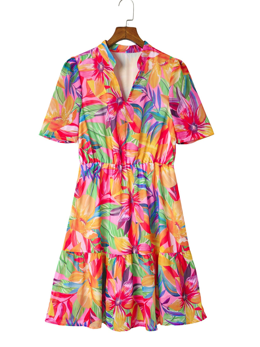 Tropical Print Half Sleeve Casual Dress