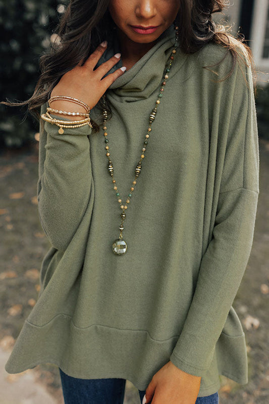 Jungle Green High Neck Split Shift Tunic Top
