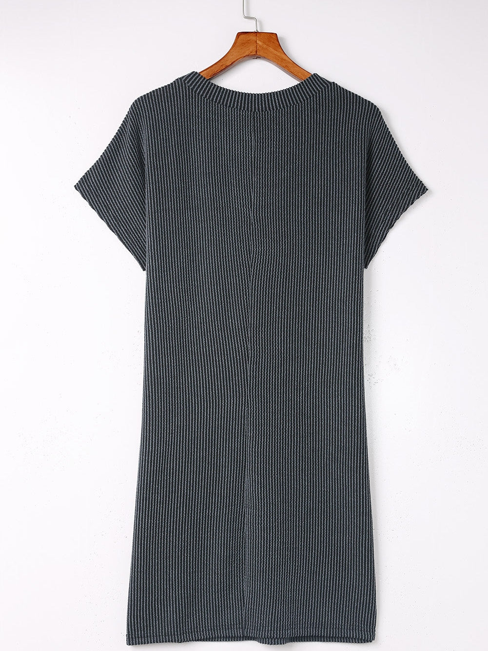 Shimmering Gray Sequin Stars Ribbed Shift Dress with Flag Detail