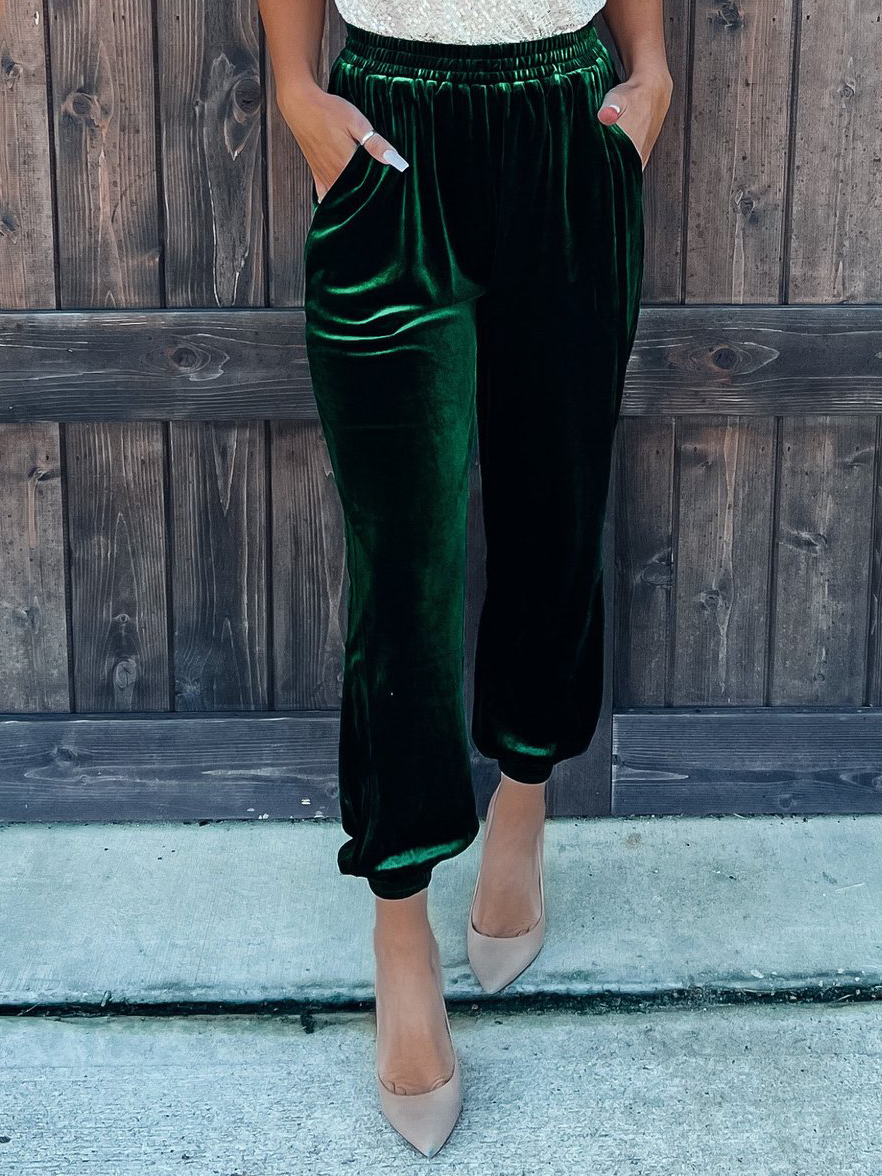 Pants - Solid Velvet Straight-leg Pants - MsDressly