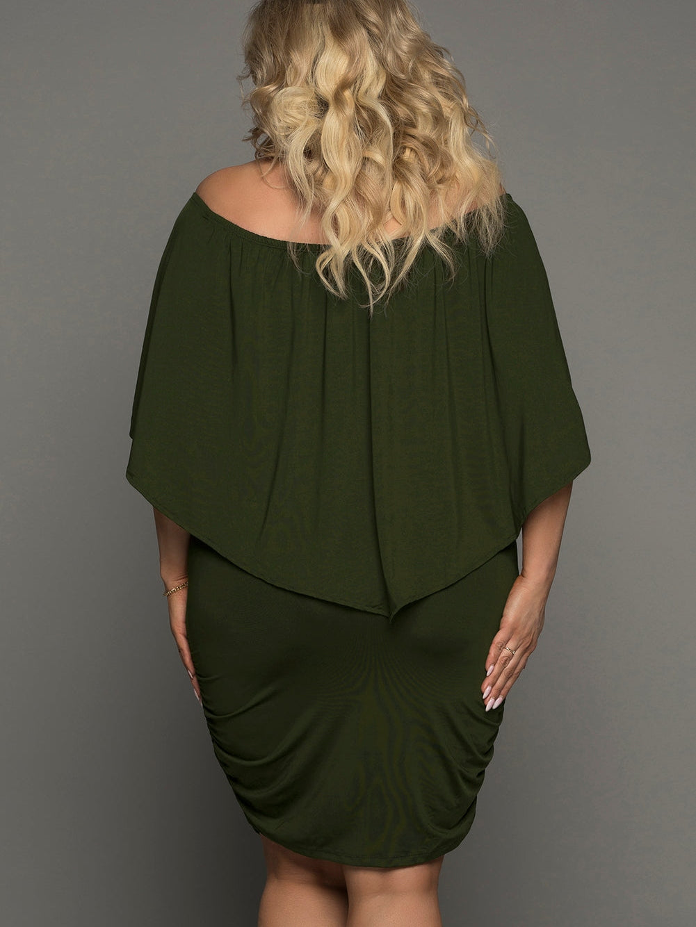 Layered Army Green Ruffle Poncho Mini Dress