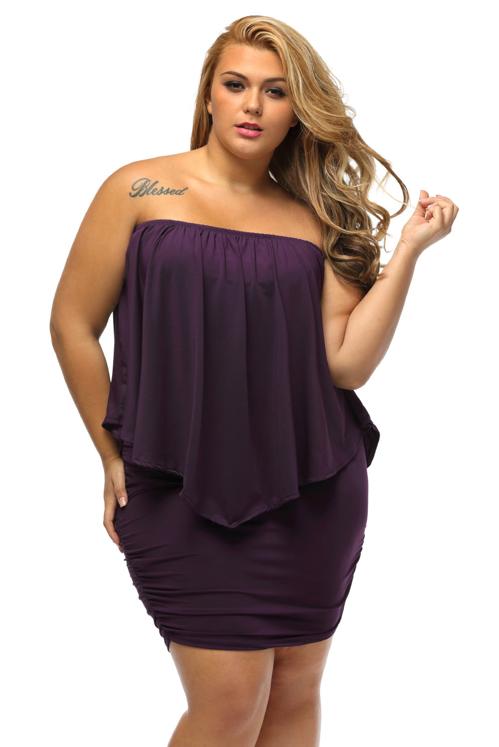 Layered Purple Plus Size Poncho Dress for Women