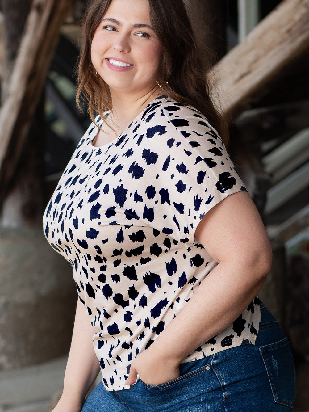 Khaki Leopard Print Twist Open Back Plus Size Top