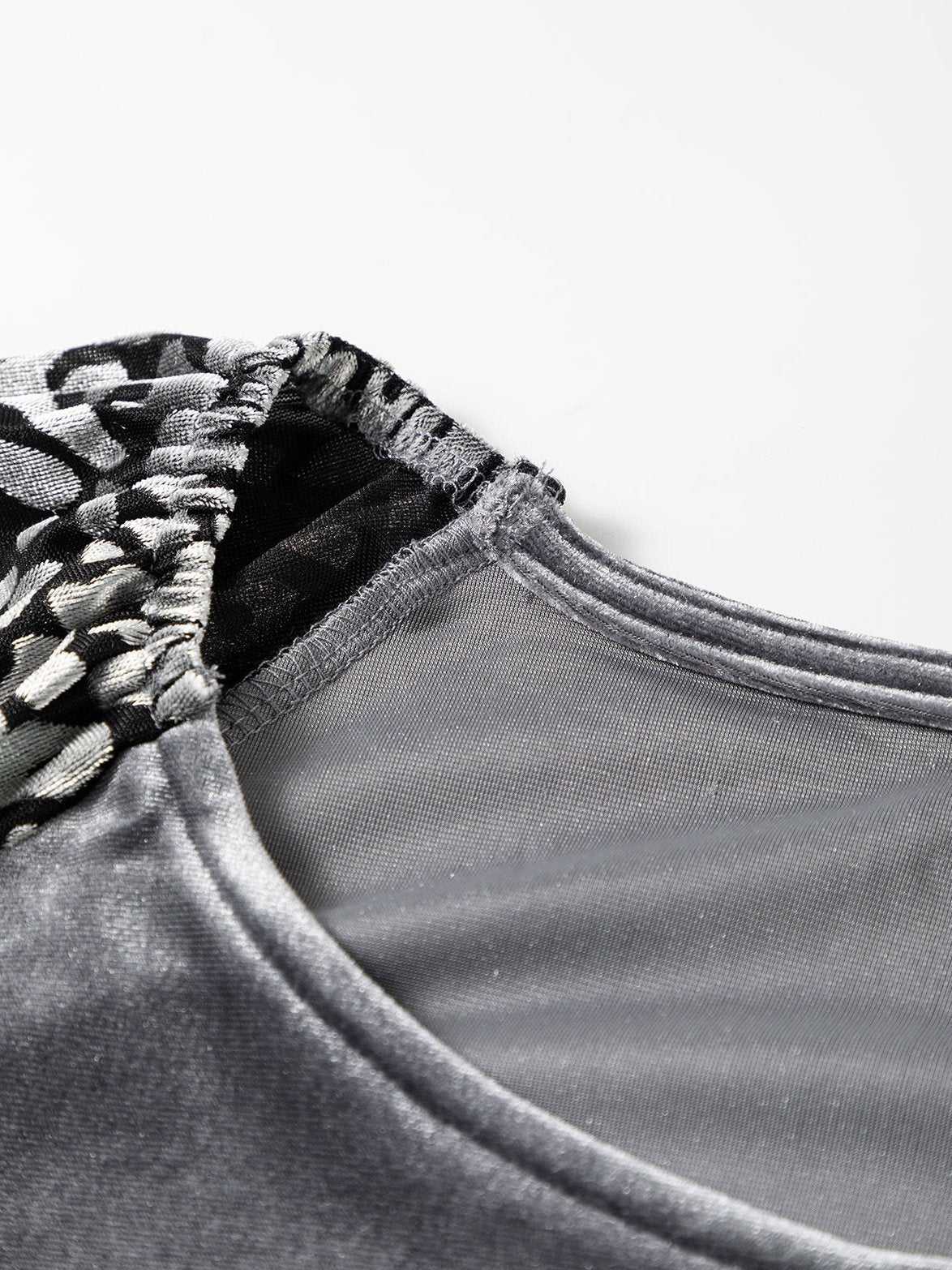 Grey Leopard Velvet Lantern Sleeve Blouse