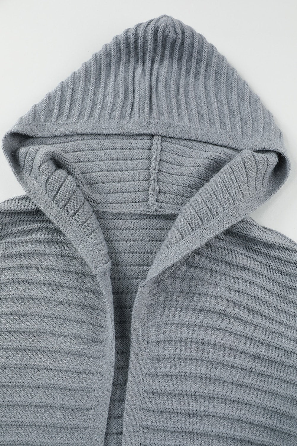 Knit Grey Hooded Duster Cardigan with Horizontal Rib Texture