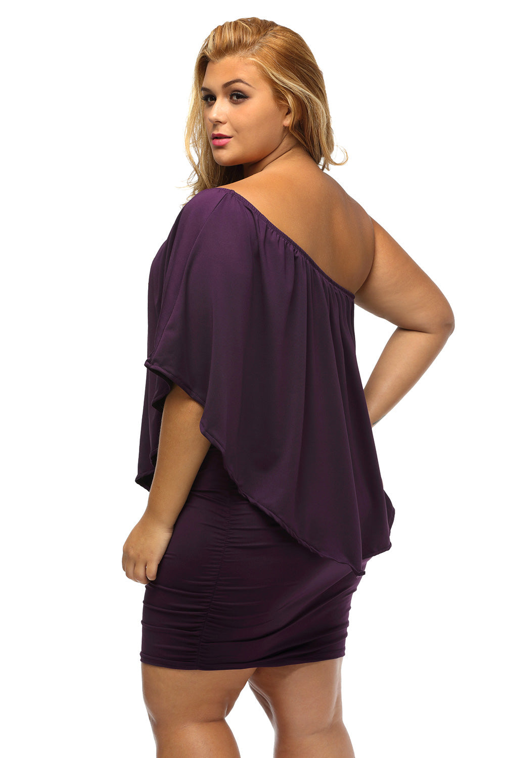 Layered Purple Plus Size Poncho Dress for Women