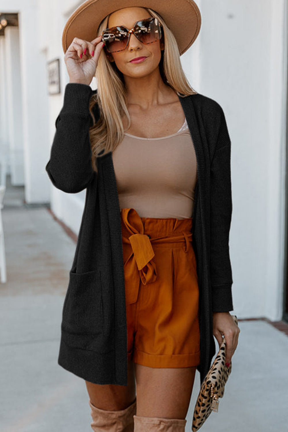 Solid Color Fashion Knitting Long Sleeved Cardigan