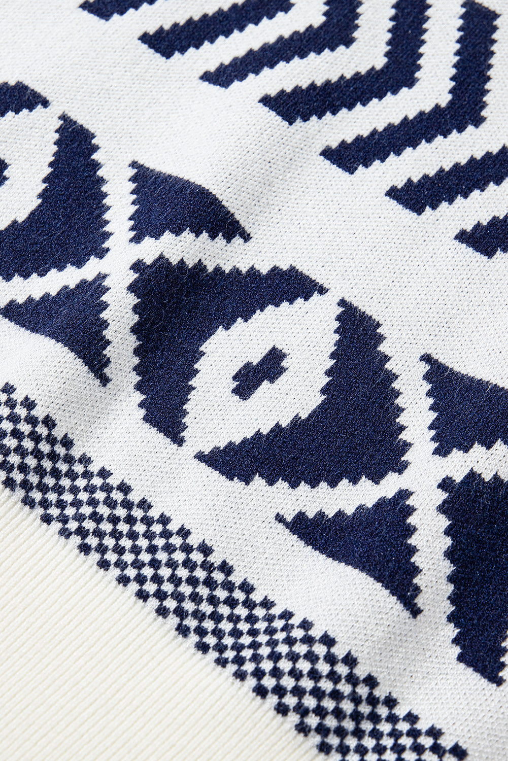 Navy Blue Abstract Print Pullover Sweater