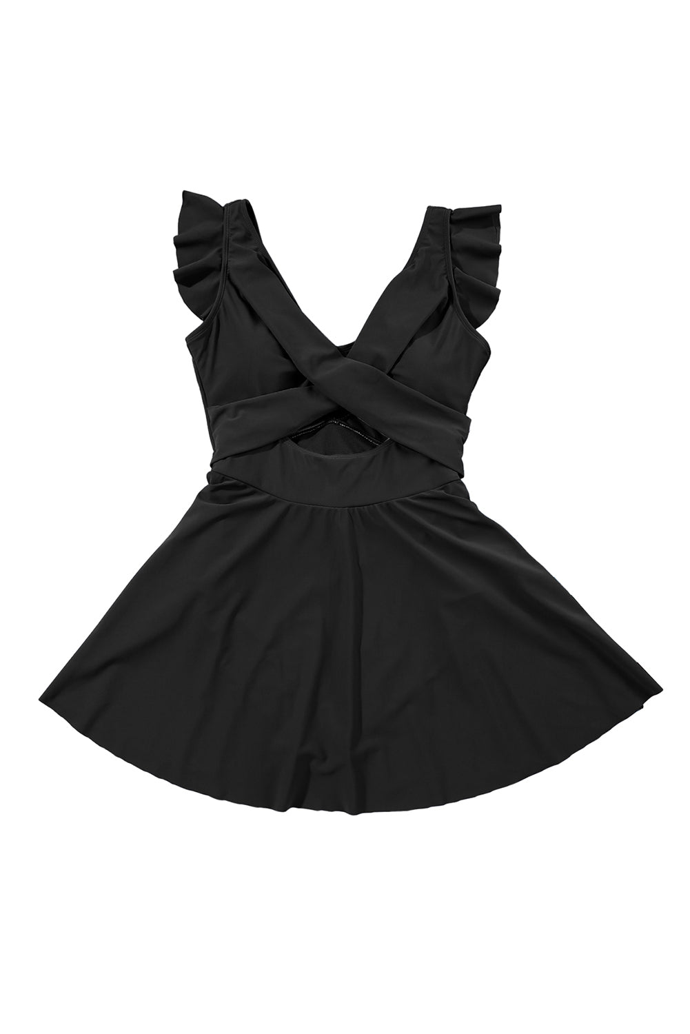 Sleek Black Crossed Cutout One Piece Swimsuit Dress