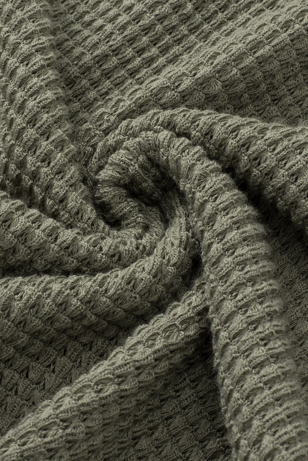 Jungle Green Oversized V-Neck Waffle Knit Dolman Top