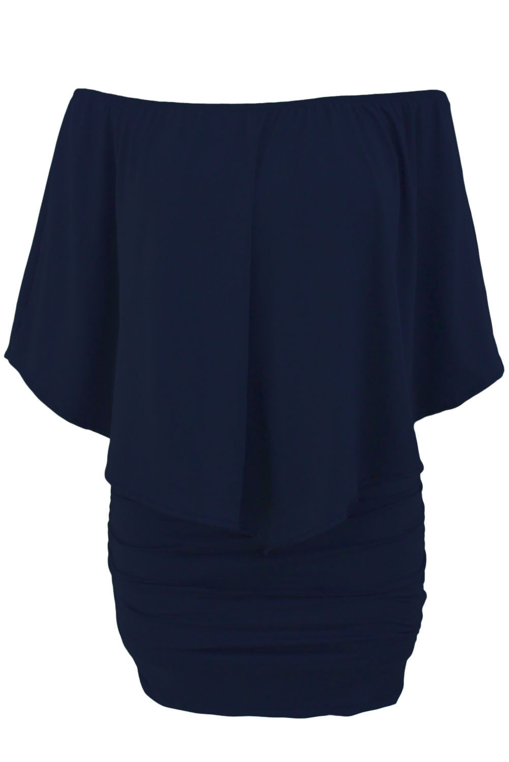 Layered Ruffle Top Plus Size Dark Blue Poncho Mini Dress