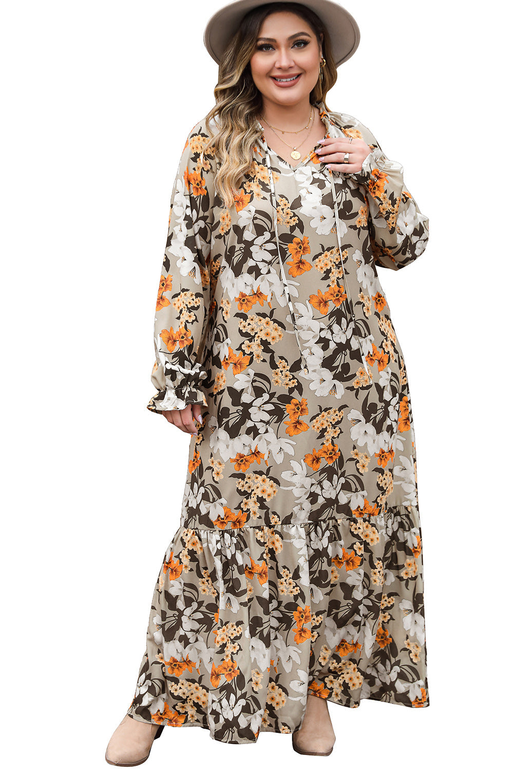 Multicolour Boho Flower Print Maxi Plus Size Dress