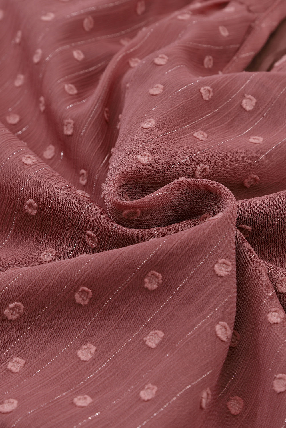 Fiery Red Swiss Dot Lace-up Bubble Sleeve Blouse