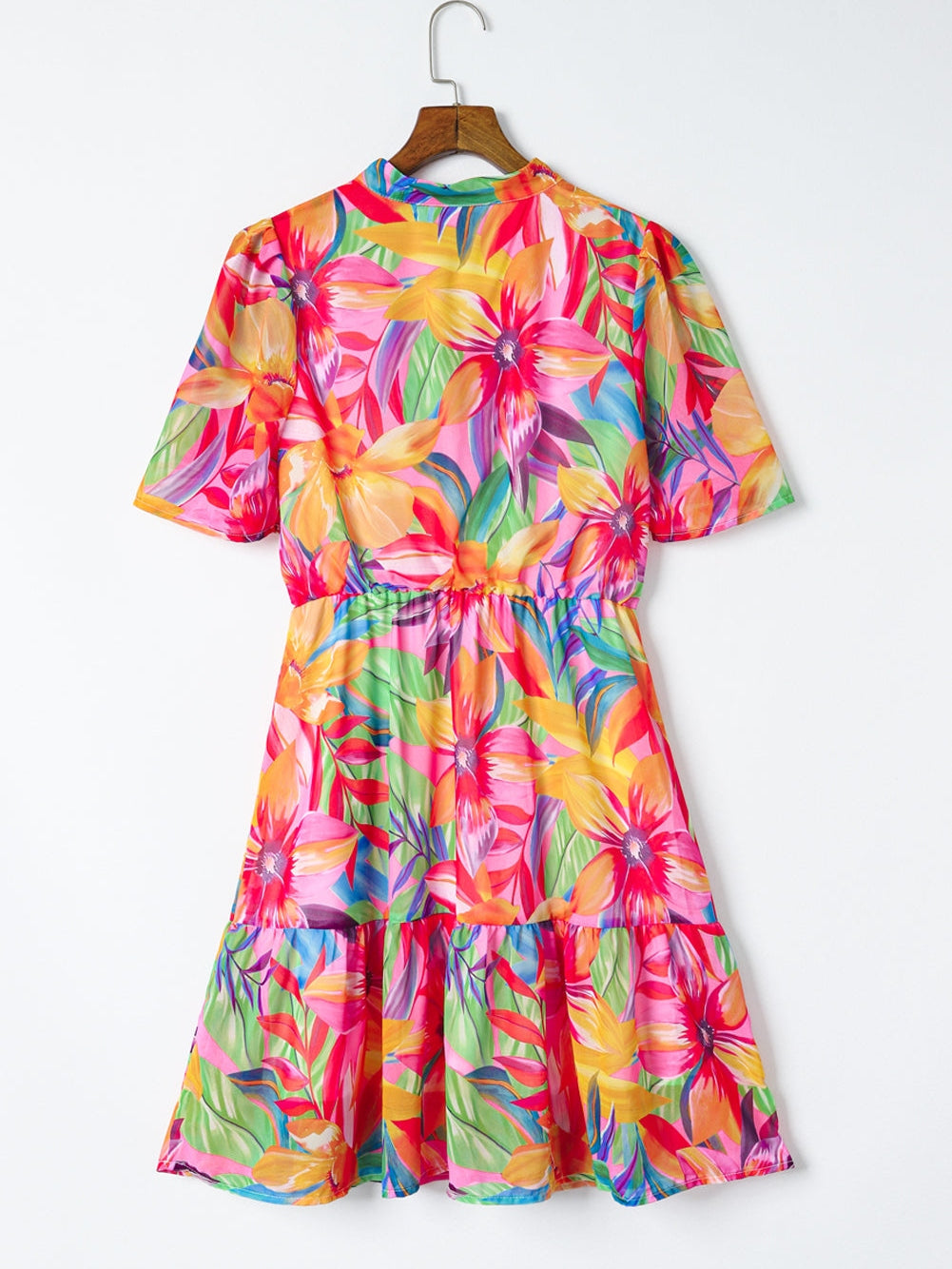 Tropical Print Half Sleeve Casual Dress