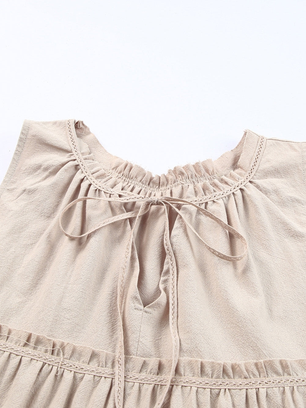 Khaki V-Neck Ruffle Tier Tank Top