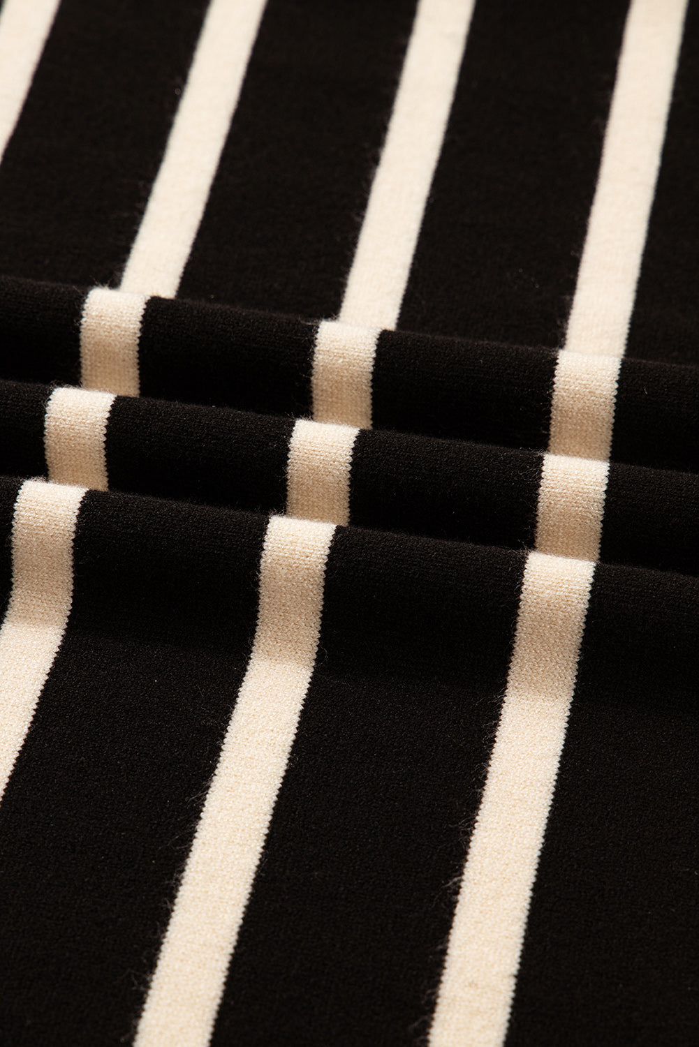 Black Stripe Polo Collar Puff Sleeve Sweater Mini Dress