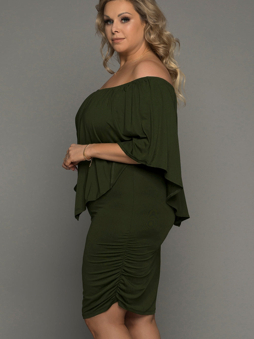 Layered Army Green Ruffle Poncho Mini Dress