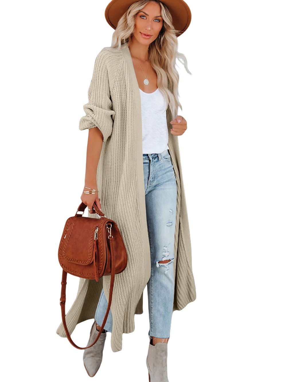 Solid Pocket Slit Long Sweater Cardigan