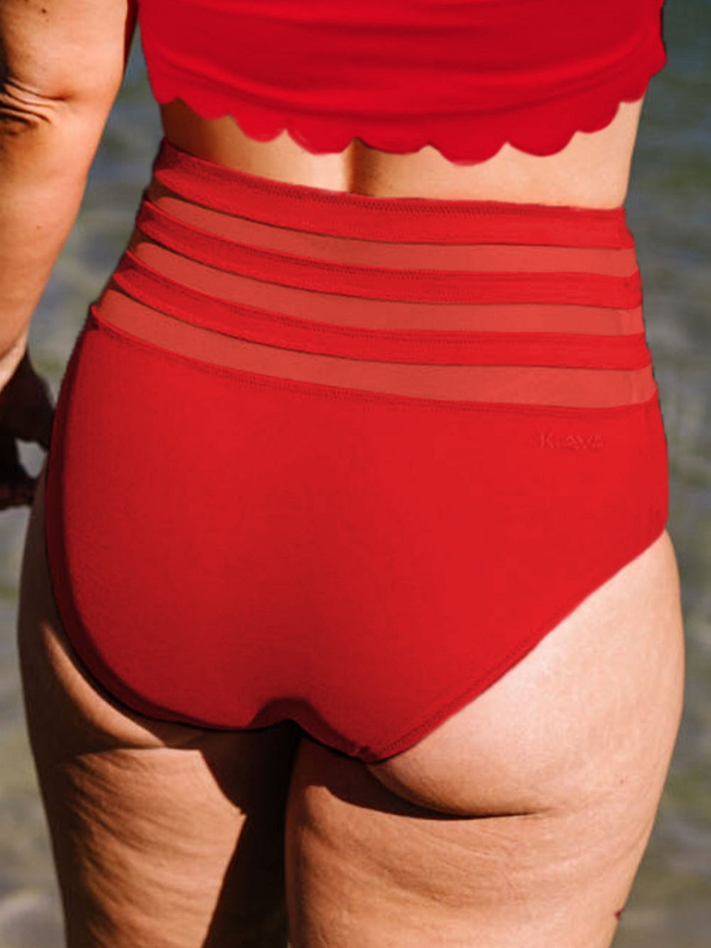 Fiery Red Mesh Striped High Waisted Bikini Panty