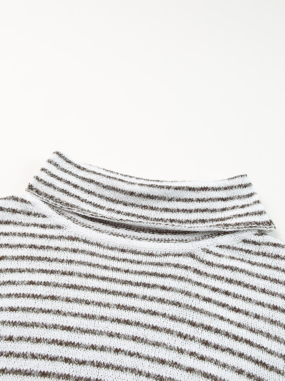 Khaki Striped Turtleneck Knit Sweater for Women