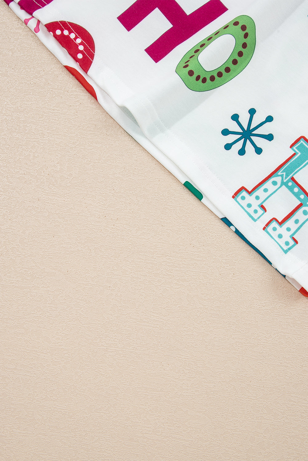 White Plus Size Christmas Ho Ho Ho Print Long Sleeve Top and Shorts 2pc Lounge Set