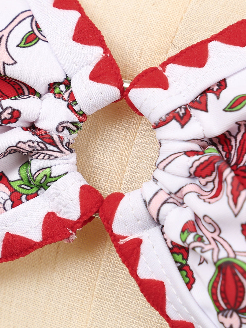 Flirty Red Floral Halter Bikini with O-Ring Detail