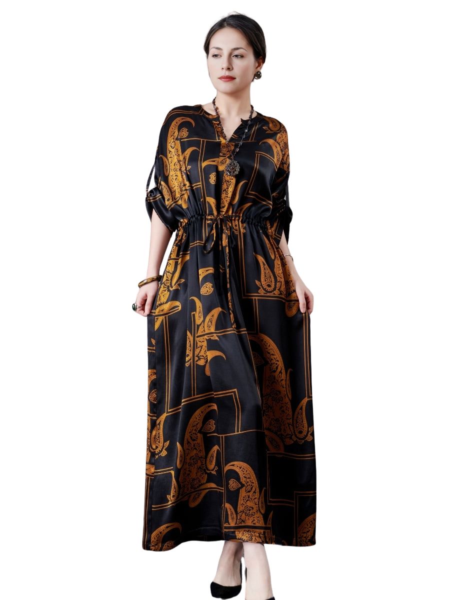 Black and Beige Paisley Print Maxi Dress