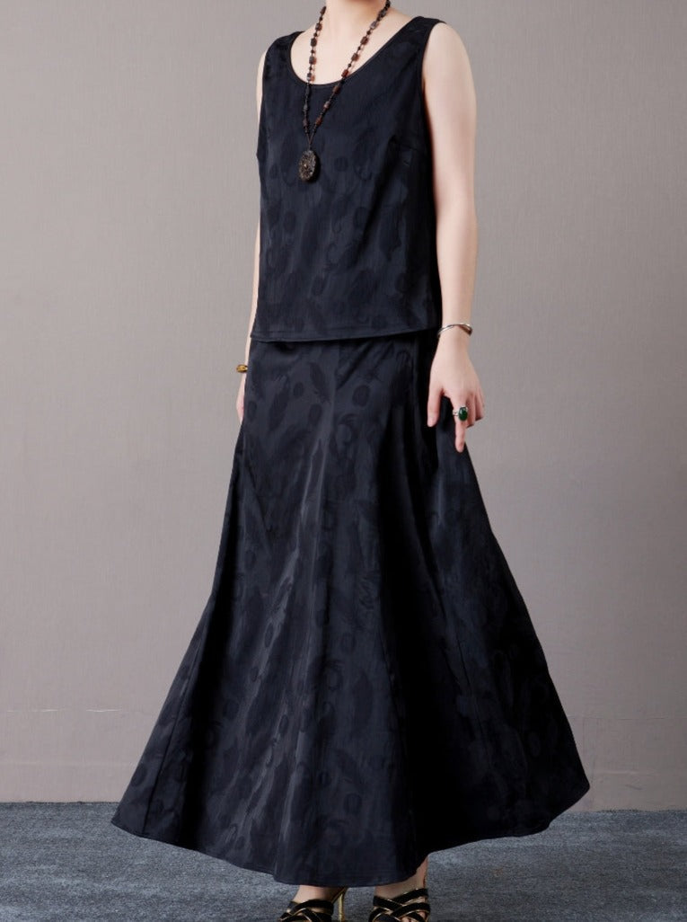 Sleeveless Black Jacquard Maxi Dress