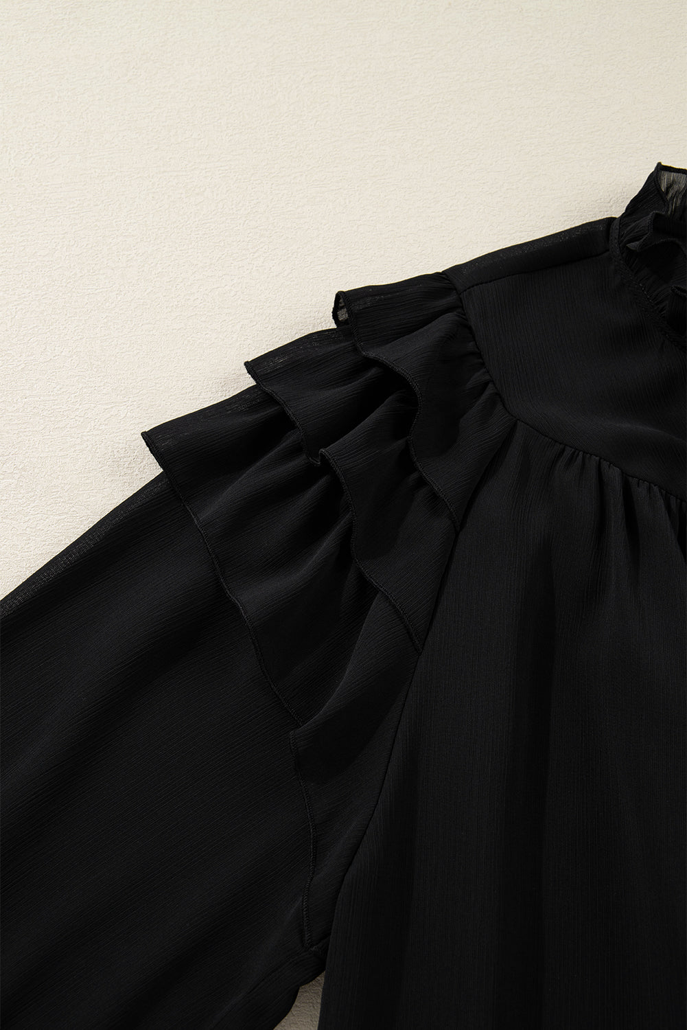 Black Ruffle Balloon Sleeve Chiffon Elegant Plus Size Shirt