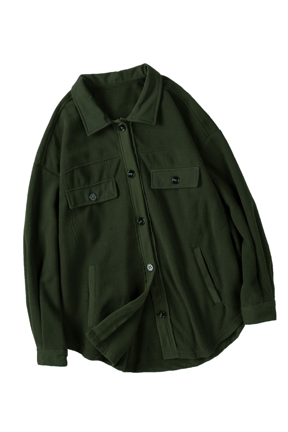Green Stylish Button-Up Shirt Jacket with Collar