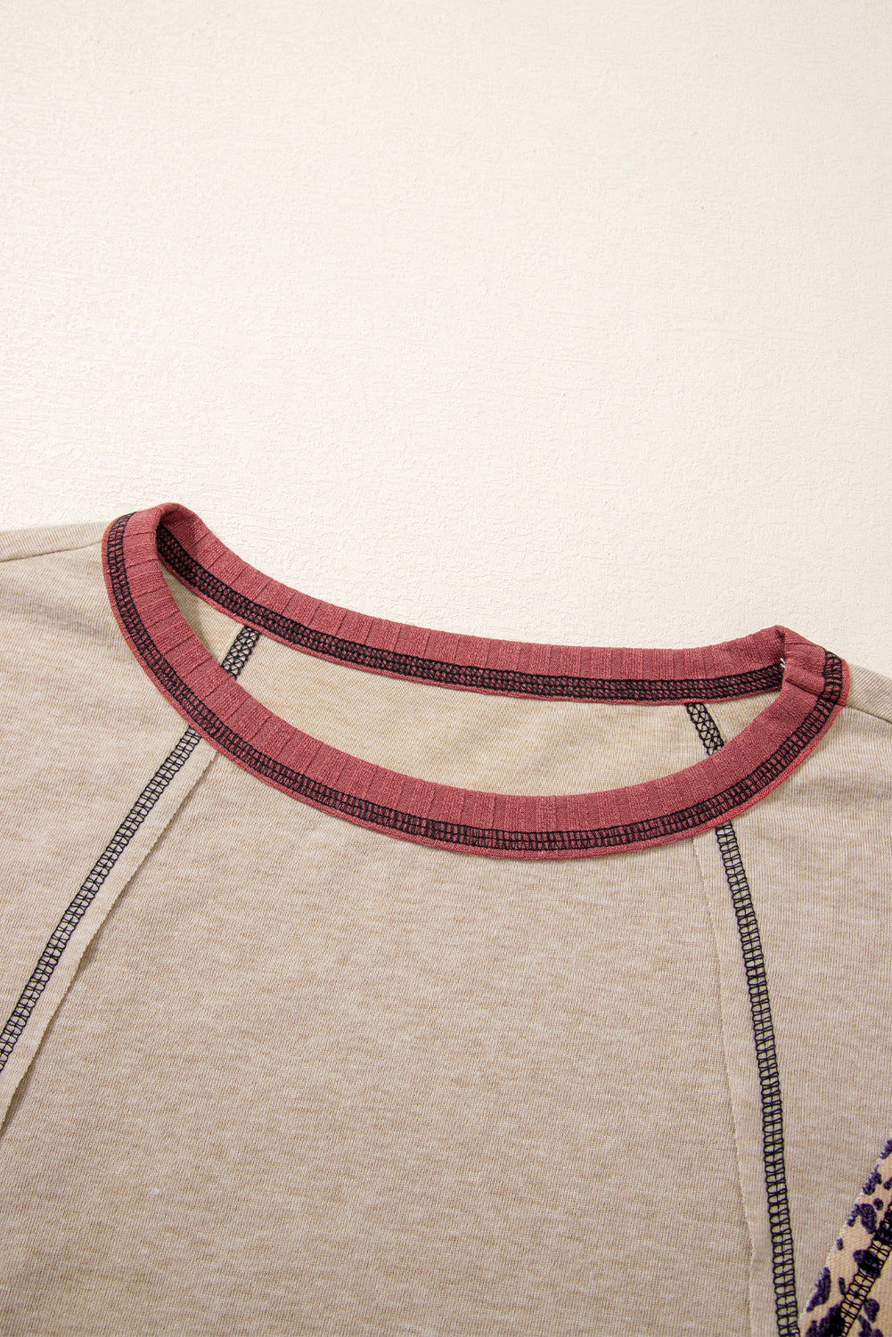 Khaki Leopard Serape Patchwork Stitched Pullover Blouse