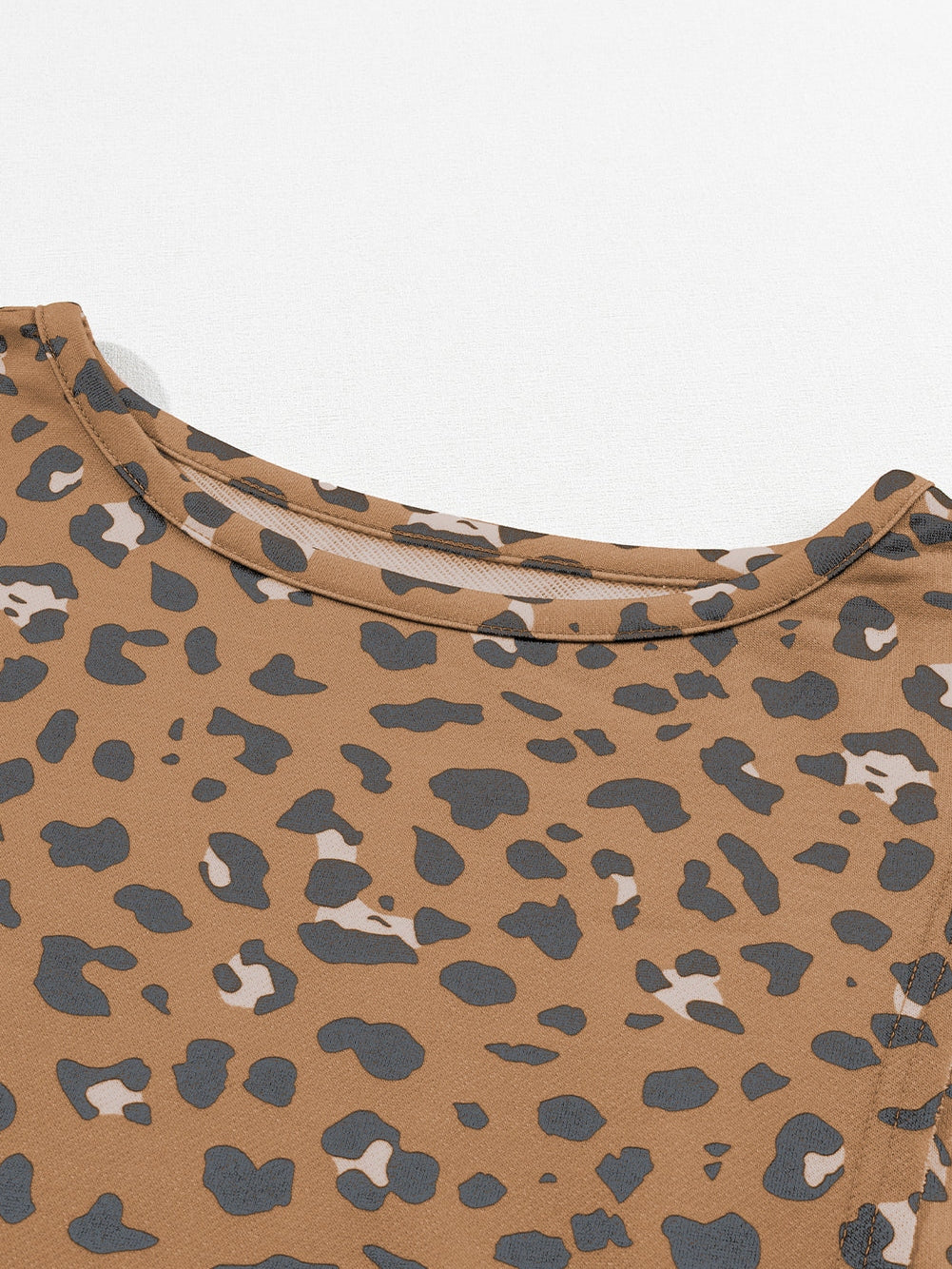 Leopard Patchwork Oversized Brown Blouse with Raw Hem
