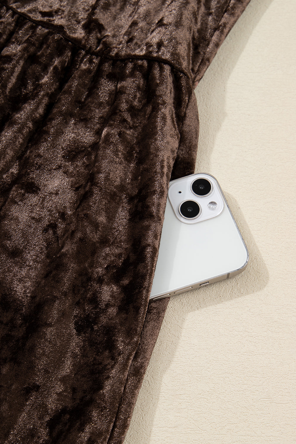 Coffee Plus Size Velvet Babydoll Mini Dress with Puff Sleeve