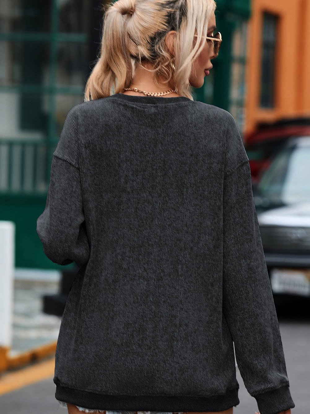 Heartfelt Black Corduroy Oversized Valentine's Sweatshirt