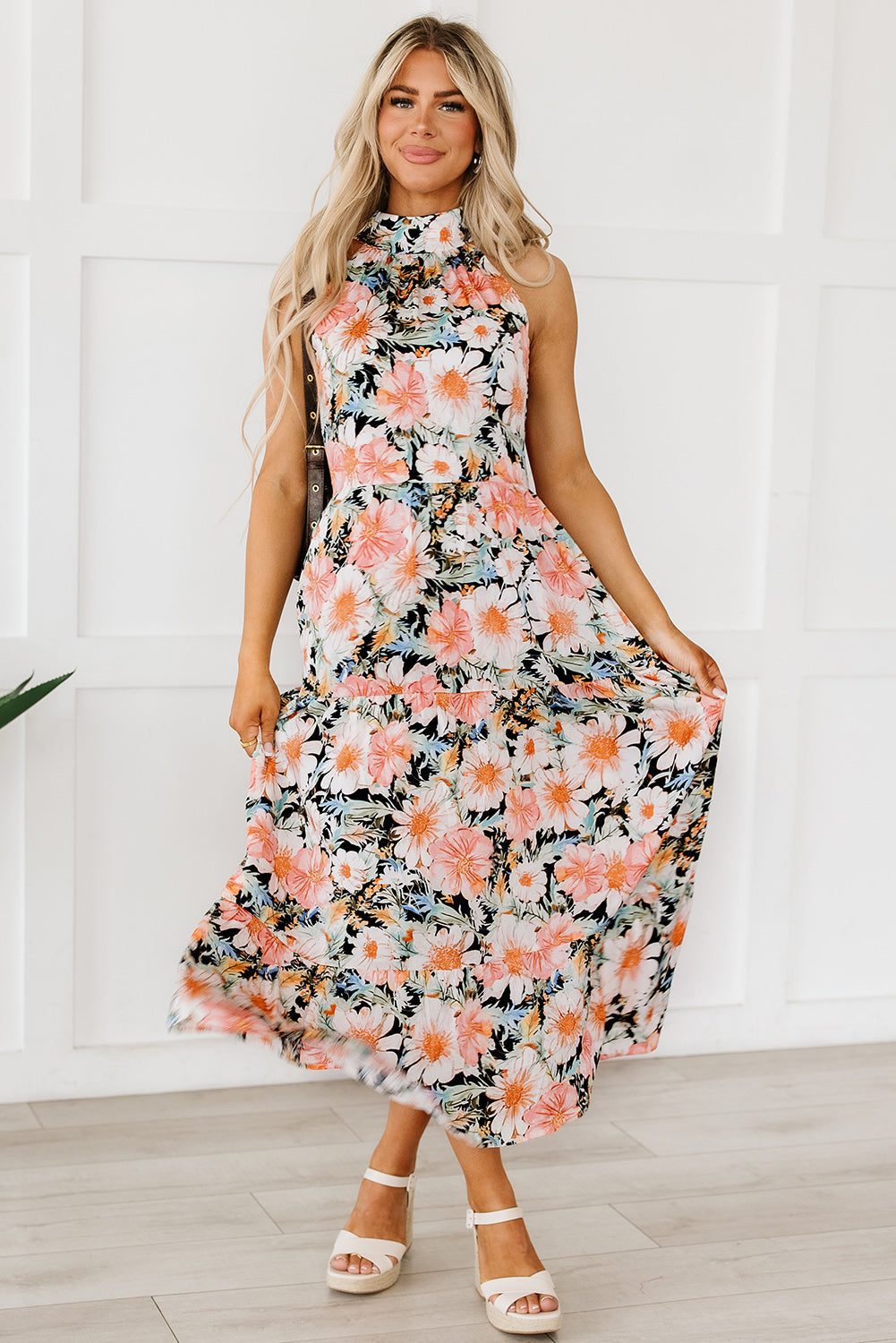 Floral V-Neck Off-Shoulder Short Sleeve Dress