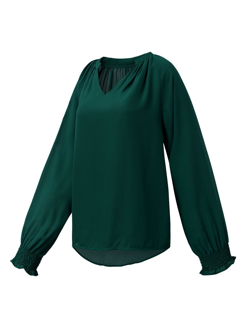 Elegant Green V Neck Puff Sleeve Top