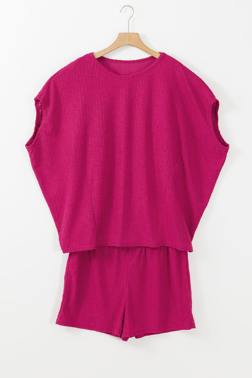 Rose Red Textured Plus Size Dolman Sleeve Top and Shorts Set