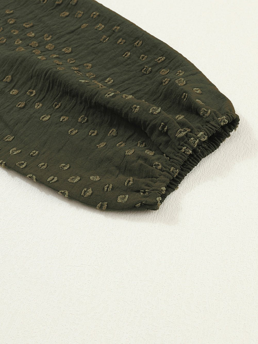 Elegant Green Lace Eyelet Shoulder Ruffle Long Sleeve Top