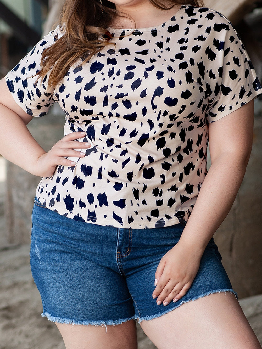 Khaki Leopard Print Twist Open Back Plus Size Top