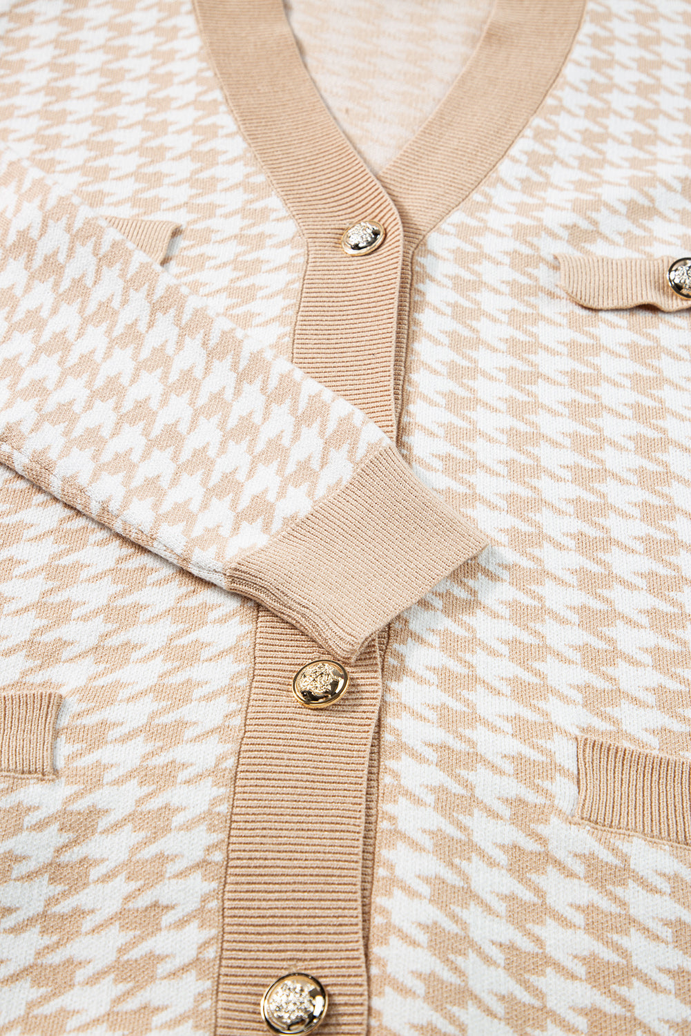 Khaki Contrast Edge Metal Button Slim Cardigan with Pockets