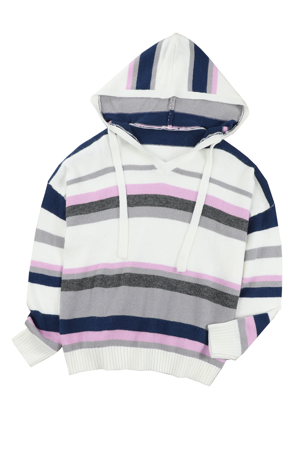 Stripe Oversized Hooded Knit Sweater for Curvy Women