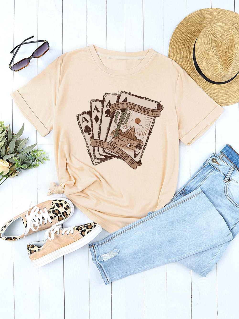 Khaki Poker Night Western Graphic Tee