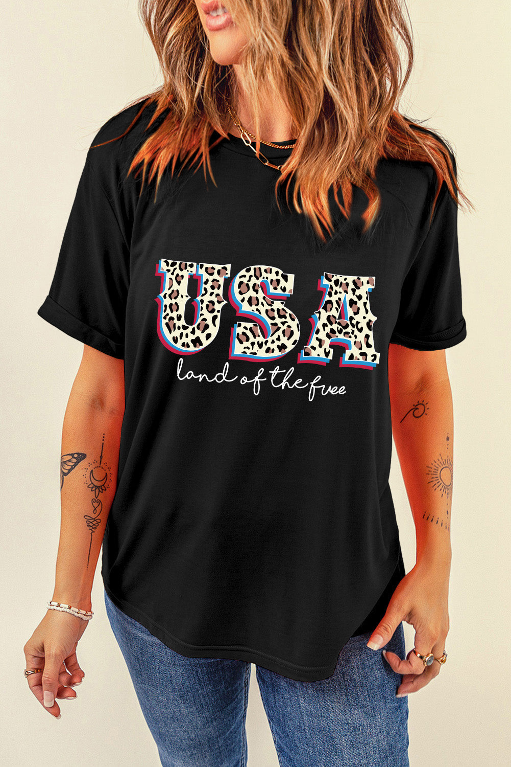 Leopard Pattern American Pride Graphic Tee