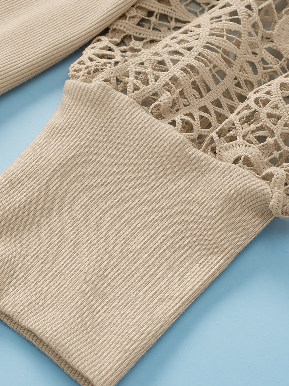 Lace Sleeve Ribbed Pullover with Square Neck
