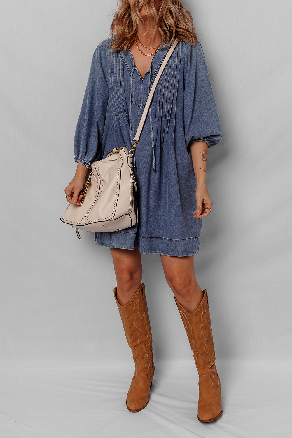 3/4 sleeve denim dress