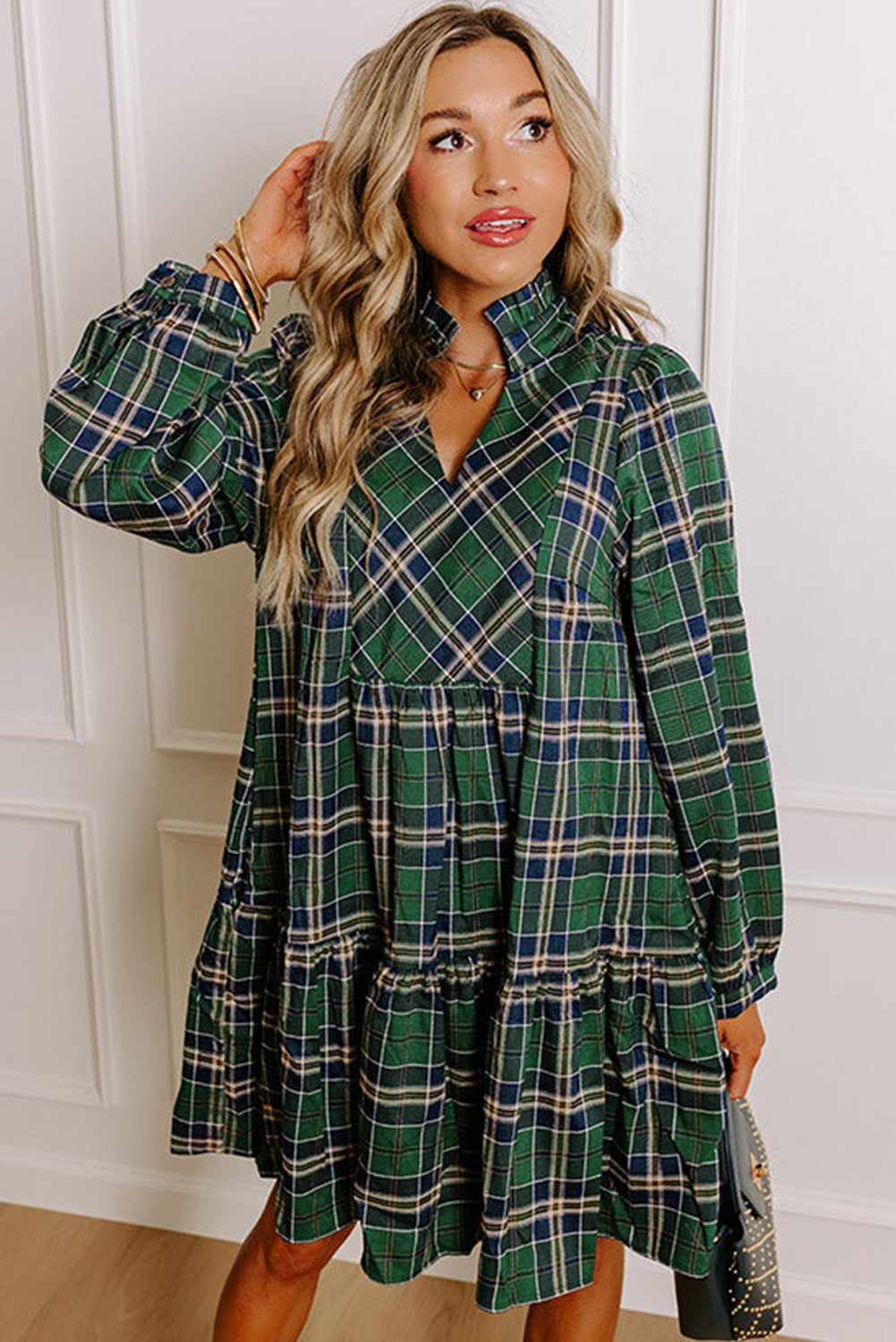 green plaid mini dress