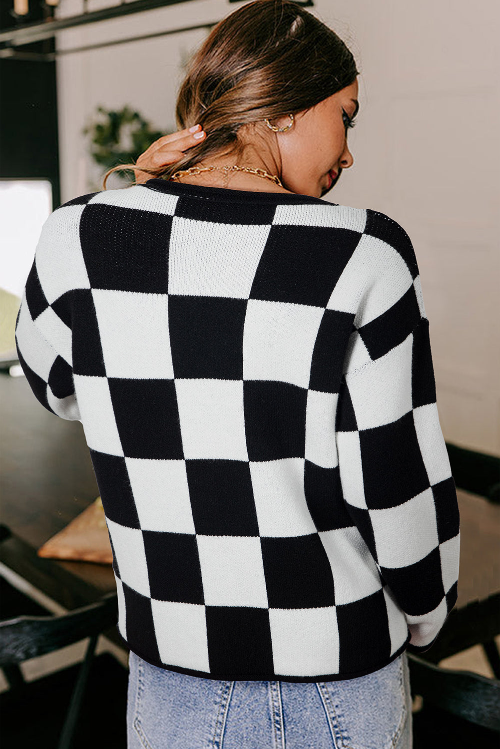 checked sweater