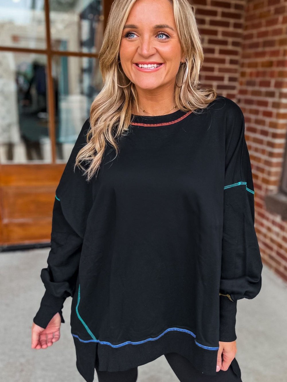 Black Oversized Split Stitch Sweatshirt