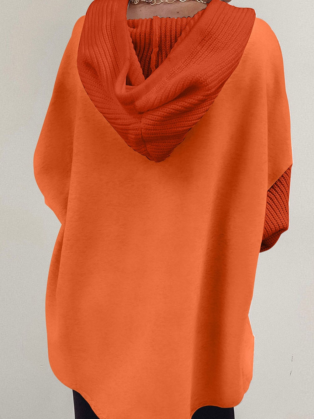 Golden Ember Knit Sleeve Hooded Jacket with Button-Up Front