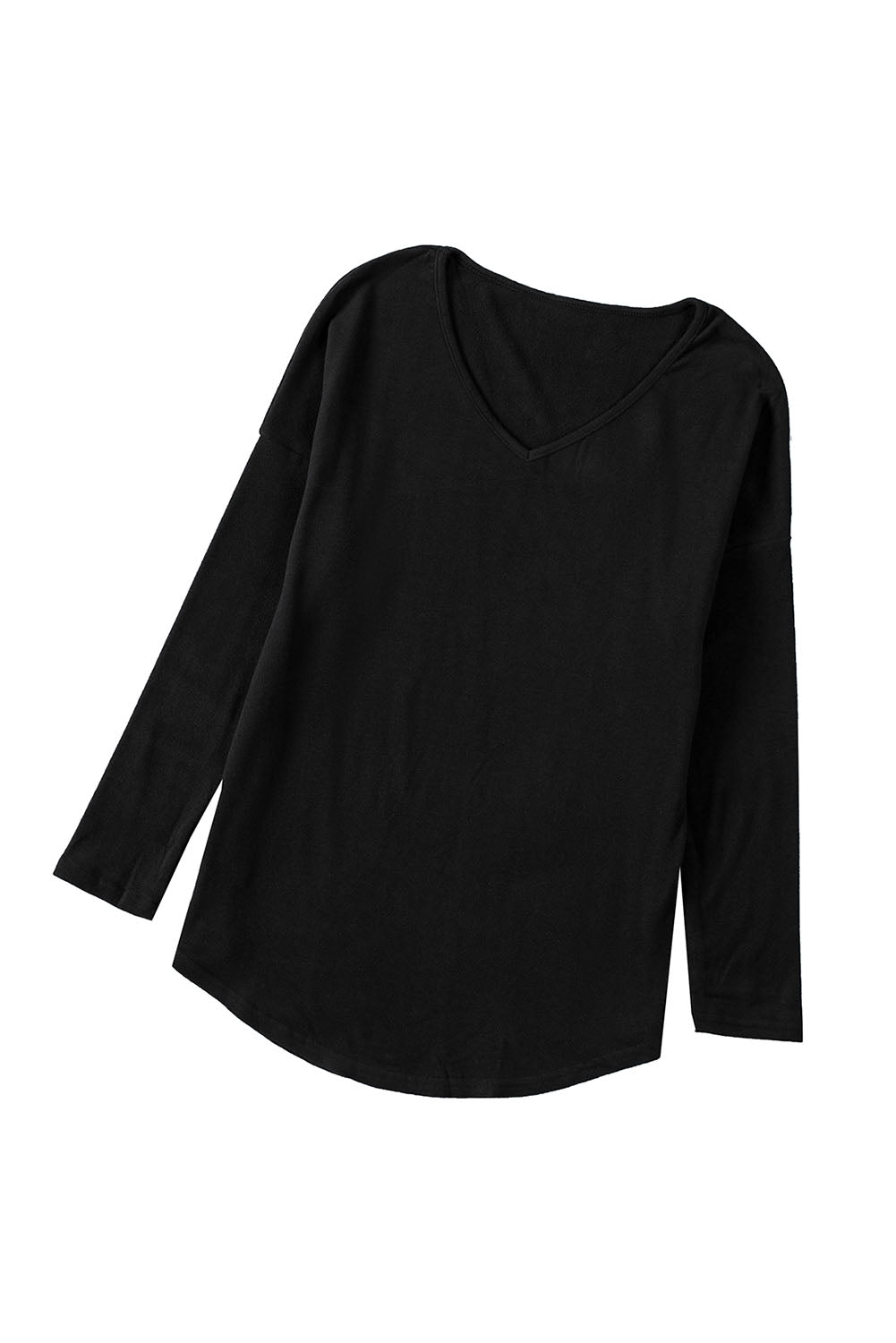 Elegant Black V-Neck Knit Top with Long Sleeves